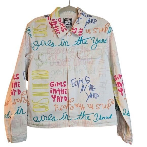 Print All Over Me Girls in the Yard Denim White Jacket Indie Brand Size Small - Picture 2 of 15